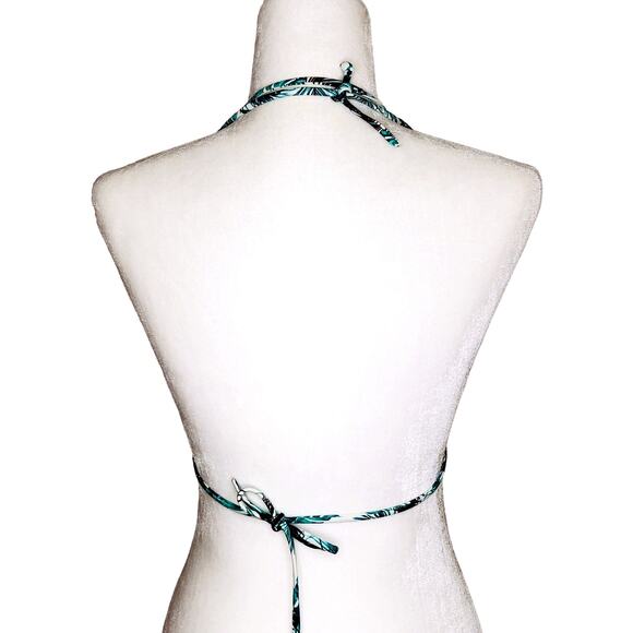 L.A. Hearts Green Black Leaf Bathing Suit String Bikini Top Small - Picture 3 of 6